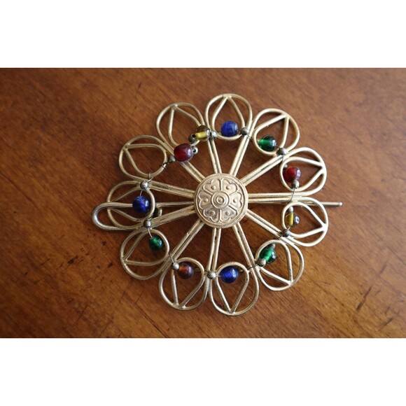 Vintage Gold Tone Ponytail Cage Barette Hair Clip Slide Pin Metal Large 4" Dia. - Picture 9 of 10